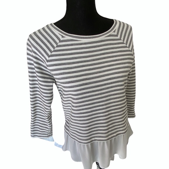 LOFT Striped Jersey Top with Flirty Peplum, Size Small - Picture 6 of 9